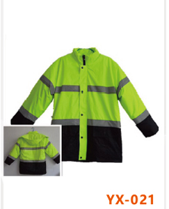 荧光绿拼色棉袄